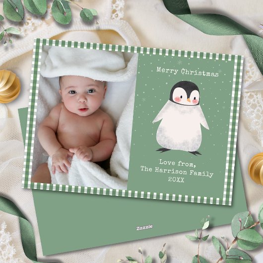 Cartes Pour Fêtes Annuelles Photo En vichy Vert Simple Famille