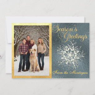 Cartes Pour Fêtes Annuelles Photo encadrée en or et flocon de neige en cristal