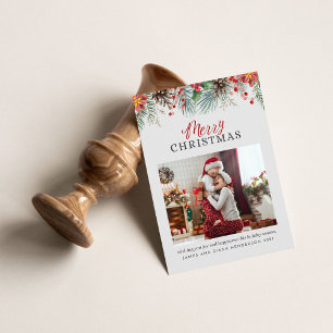 Cartes Pour Fêtes Annuelles Photo familiale Joyeux Noël Rouge En vichy