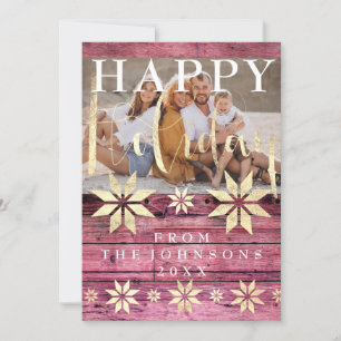 Cartes Pour Fêtes Annuelles Photo Famille Joyeux Vacances Rustique Bois Rose