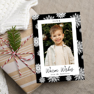 Cartes Pour Fêtes Annuelles Photo festif de flocons de neige noir et blanc