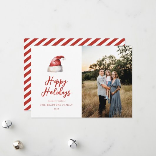 Cartes Pour Fêtes Annuelles Photo Festive Santa Hat (Devant/Arrière en situation)