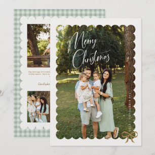 Cartes Pour Fêtes Annuelles Photo festonné Ruban Sage Gingham Joyeux Noël