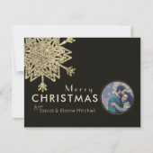 Cartes Pour Fêtes Annuelles Photo Flèche de neige noire et or | Joyeux Noël (Devant)