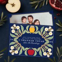Photo florale du Nouvel An juif Rosh Hashanah bleu