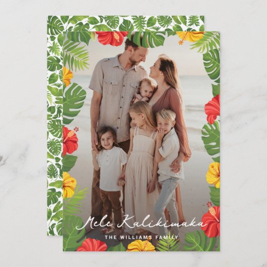 Cartes Pour Fêtes Annuelles Photo florale Feuille tropicale Mele Kalikimaka (Devant / Derrière)
