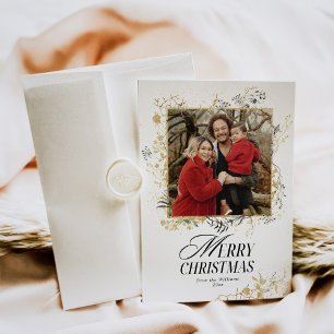 Cartes Pour Fêtes Annuelles Photo florale Noir et Or Noël