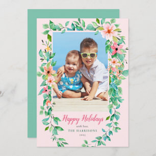 Cartes Pour Fêtes Annuelles Photo florale tropicale rose et verte