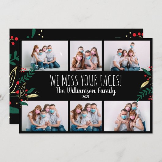 Cartes Pour Fêtes Annuelles Photo Funny Mlle Vos Visages Noël Vert (Devant / Derrière)