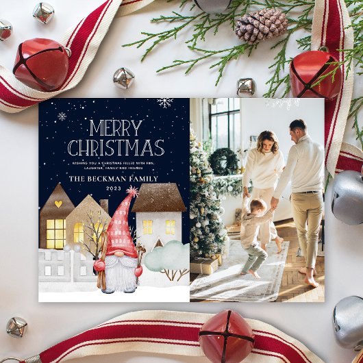 Cartes Pour Fêtes Annuelles Photo Gnomes mignons Neige hiver Joyeux Noël