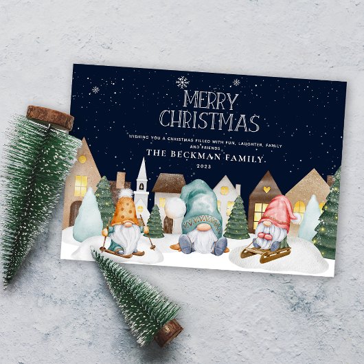 Cartes Pour Fêtes Annuelles Photo Gnomes mignons Neige hiver Joyeux Noël