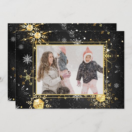 Cartes Pour Fêtes Annuelles Photo Gold Snowflake Noël Noël Noël (Devant / Derrière)