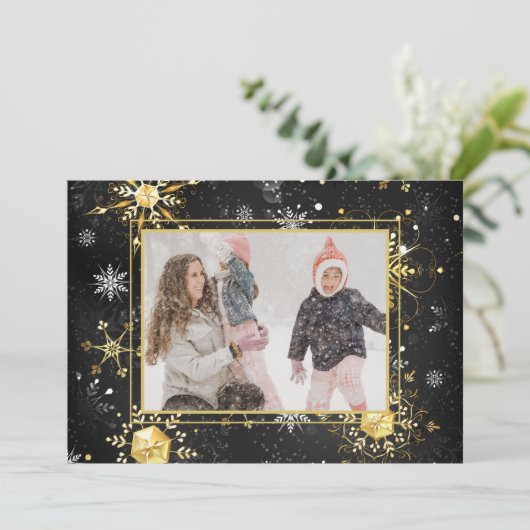 Cartes Pour Fêtes Annuelles Photo Gold Snowflake Noël Noël Noël (Debout devant)
