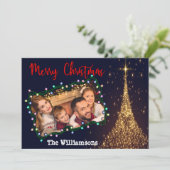 Cartes Pour Fêtes Annuelles Photo Gold Tree du cadre des lumières de Noël (Debout devant)