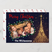 Cartes Pour Fêtes Annuelles Photo Gold Tree du cadre des lumières de Noël (Devant / Derrière)