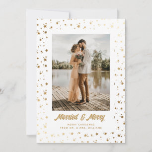 Cartes Pour Fêtes Annuelles Photo Gold White Newlyweds