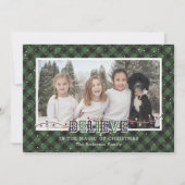 Cartes Pour Fêtes Annuelles Photo Green Buffalo Plaid Snow Believe (Devant)