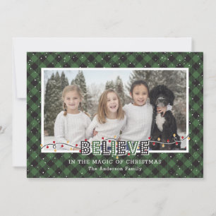 Cartes Pour Fêtes Annuelles Photo Green Buffalo Plaid Snow Believe