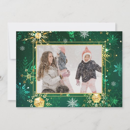 Cartes Pour Fêtes Annuelles Photo Green Gold Snowflake Noël Noël Noël (Devant)