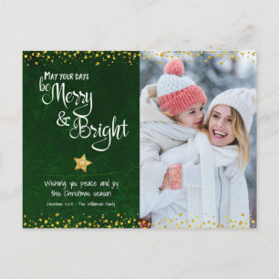Cartes Pour Fêtes Annuelles Photo Green Merry Bright Script Gold Star Parties 