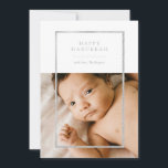 Cartes Pour Fêtes Annuelles Photo Hanoukka de cadre moderne en argent<br><div class="desc">Elégant cadre en feuille d'argent,  Happy Hanoukka Holiday carte photo. Caractéristiques,  une photo à l'avant et deux espaces modèles photo à l'arrière de la carte avec coordination des arrière - plans couleur argent et blanc.</div>