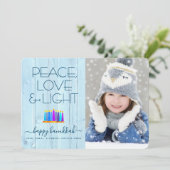 Cartes Pour Fêtes Annuelles Photo Hanoukka Menorah Peace Love Light Rustic (Debout devant)