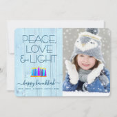 Cartes Pour Fêtes Annuelles Photo Hanoukka Menorah Peace Love Light Rustic (Devant)