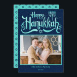 Cartes Pour Fêtes Annuelles Photo Hanoukka moderne Cyan Blue Happy<br><div class="desc">Carte de vacances photo Cyan Blue Happy Hanoukka moderne</div>