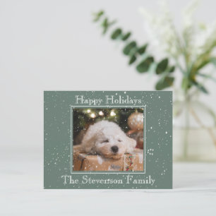 Cartes Pour Fêtes Annuelles Photo Happy Holidays Neige Overlay Budget Vert