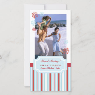 Cartes Pour Fêtes Annuelles Photo Holiday Red and Blue Strike et Snowflakes