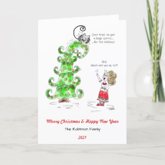 Cartes Pour Fêtes Annuelles Photo Humour Chat Cartoon Joy Arbre de Noël Kitty