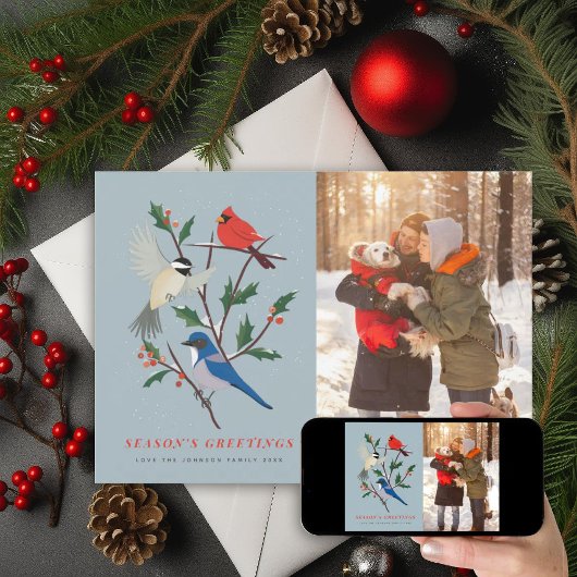 Cartes Pour Fêtes Annuelles Photo illustré d'oiseaux d'hiver