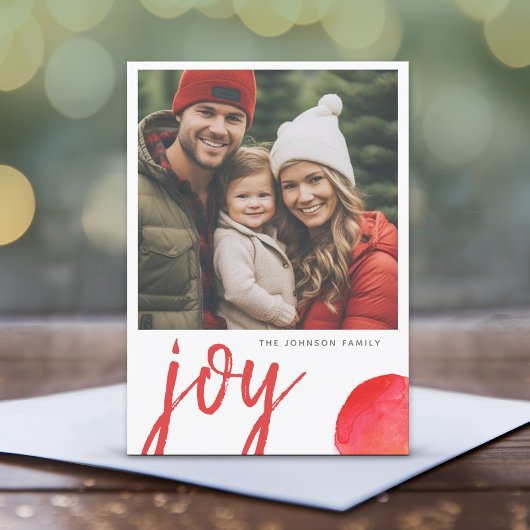 Cartes Pour Fêtes Annuelles Photo Joy Joyeux Noël Minimal Aquarelle Rouge