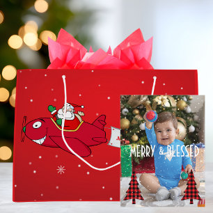 Cartes Pour Fêtes Annuelles Photo Joyeux & Bénis,Flocons de neige & Arbres de