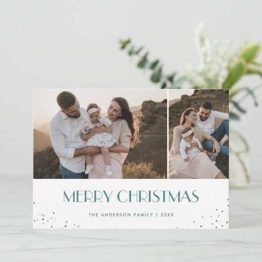 Cartes Pour Fêtes Annuelles Photo Joyeux Noël bleu et blanc (Debout devant)