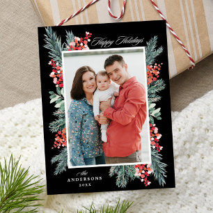 Cartes Pour Fêtes Annuelles Photo Joyeux Noël et Evergreen noir