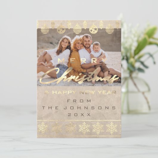 Cartes Pour Fêtes Annuelles Photo Joyeux Noël Joyeux Nouvel An Ivoire (Debout devant)