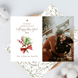 Cartes Pour Fêtes Annuelles Photo Joyeux Noël Pine Berries Élégant