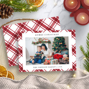 Cartes Pour Fêtes Annuelles Photo Joyeux Noël Plaid Plat Holiday Card