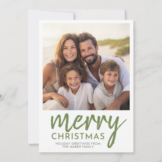 Cartes Pour Fêtes Annuelles Photo Joyeux Noël Script - Vert minimal (Devant)