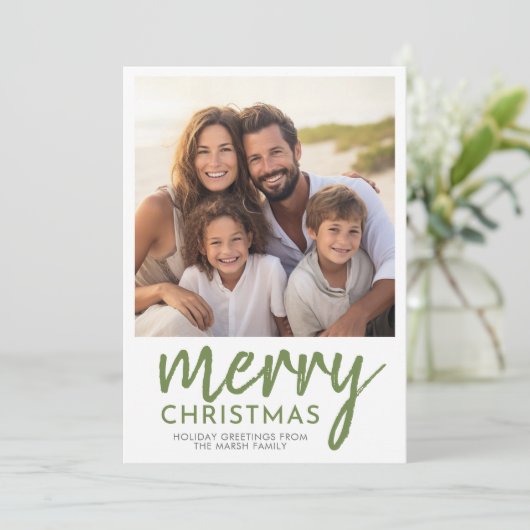 Cartes Pour Fêtes Annuelles Photo Joyeux Noël Script - Vert minimal (Debout devant)