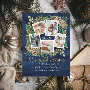Cartes Pour Fêtes Annuelles PHOTO Joyeux Noël Verdure Courbe Marine Bois