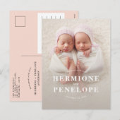 Cartes Pour Fêtes Annuelles Photo jumeau moderne typographique naissance (Devant / Derrière)
