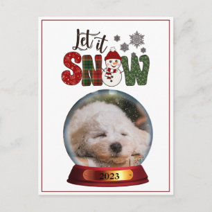 Cartes Pour Fêtes Annuelles Photo Let it Neige Overlay Snowglobe Budget Rouge
