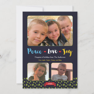 Cartes Pour Fêtes Annuelles Photo lunatique des vacances 3 de paix, d'amour et