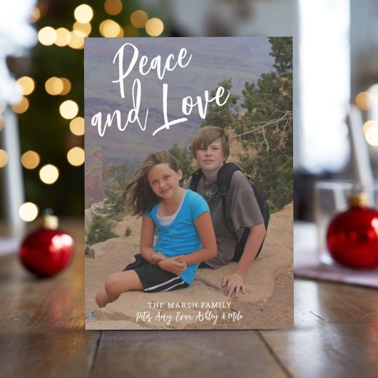 Cartes Pour Fêtes Annuelles Photo manuscrite Noël Rouge Plaid Peace Love