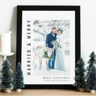 Cartes Pour Fêtes Annuelles Photo Married and Merry Wedding