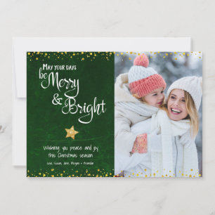 Cartes Pour Fêtes Annuelles Photo Merry Bright Script Green Gold Parties scint