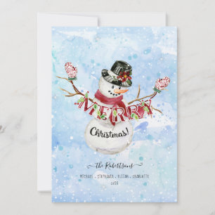 Cartes Pour Fêtes Annuelles Photo mignonne Snowman Aquarelle Joyeux Noël 