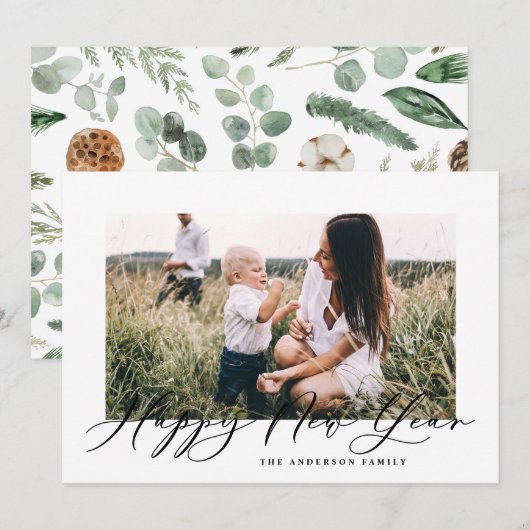 Cartes Pour Fêtes Annuelles Photo minimale moderne élégant script nouvelle ann (Devant / Derrière)